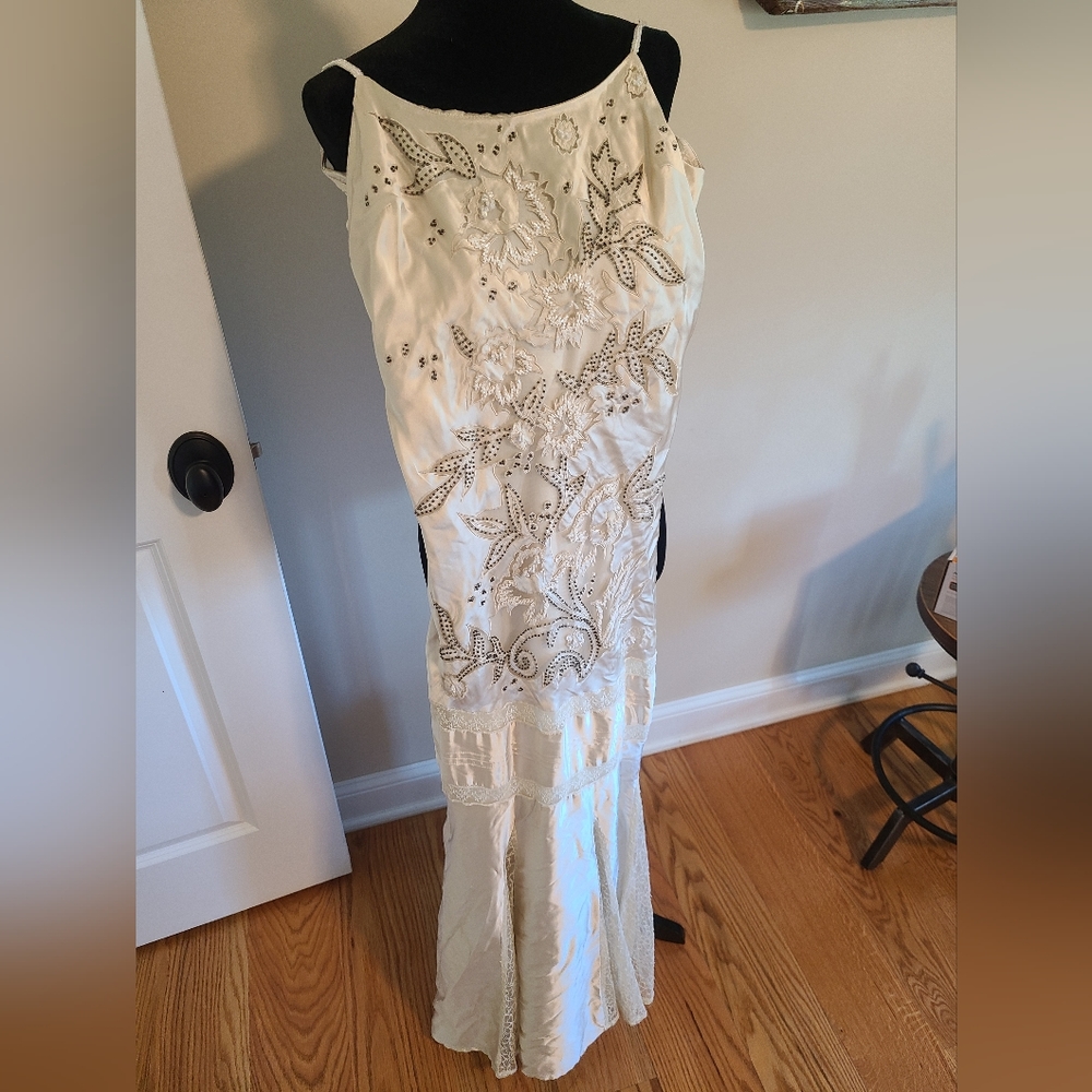 Size 4 custom silk and beaded gown